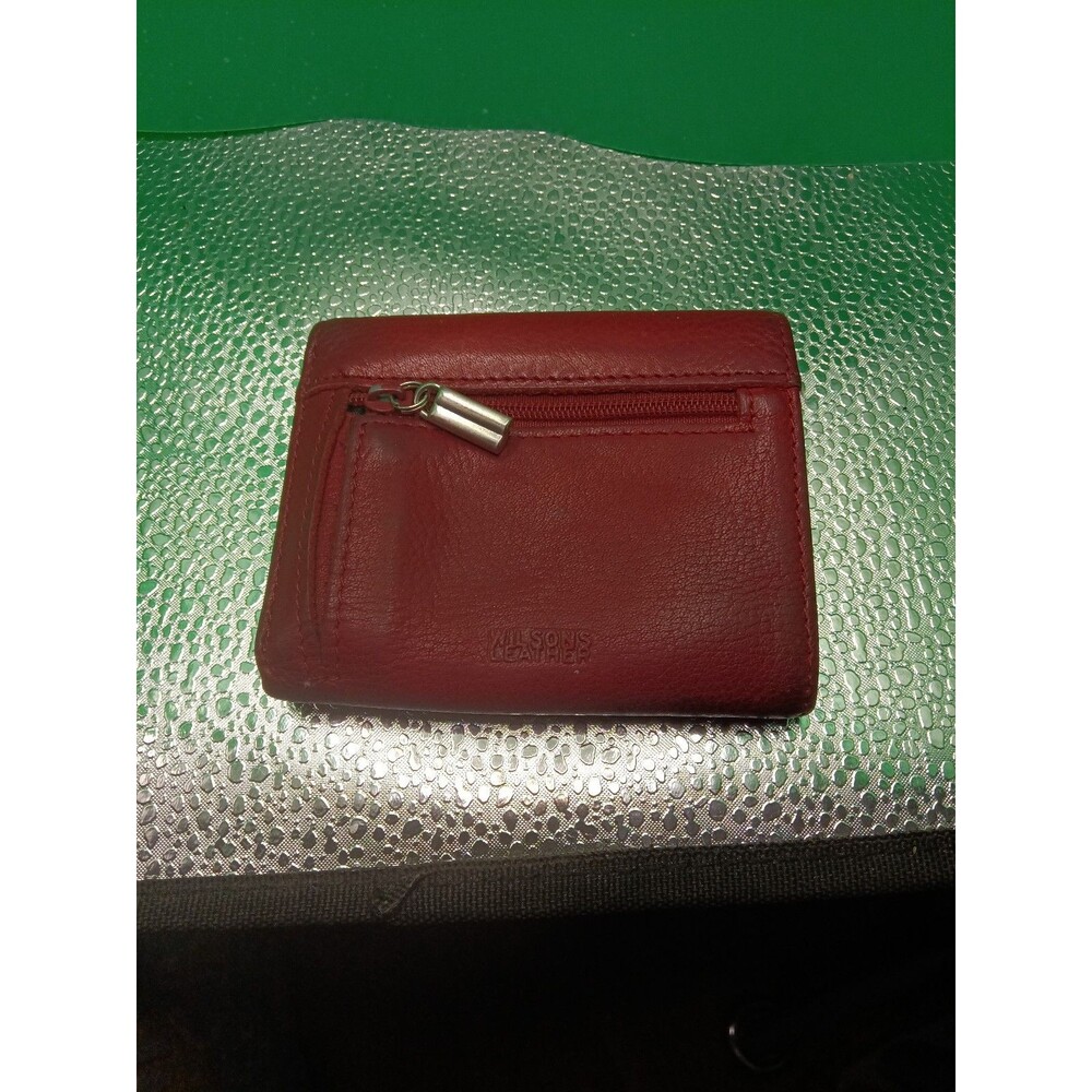 red leather mini trifold wallet  Wilsons Leather  exterior coin zipper